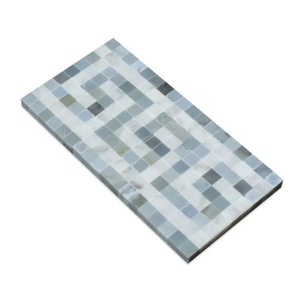 Tilefornia Italian Carrara White Marble Greek Key Border with Blue/Gray Marble Polished/Honed