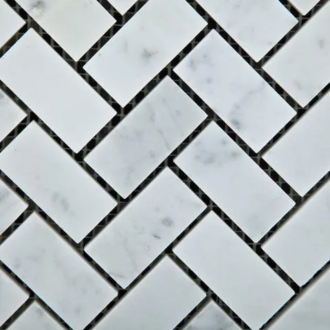 Tilefornia Italian Carrara White Marble Herringbone 1"X2" Mosaic Polished/Honed
