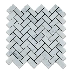 Tilefornia Italian Carrara White Marble Herringbone 1"X2" Mosaic Polished/Honed