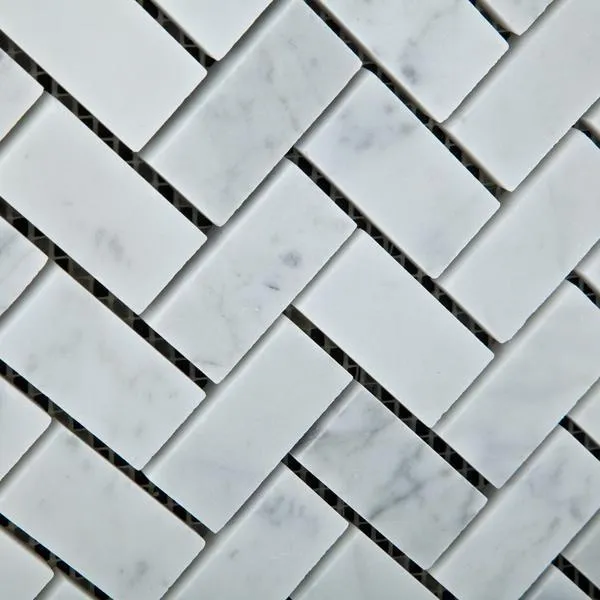 Tilefornia Italian Carrara White Marble Herringbone 1"X2" Mosaic Polished/Honed