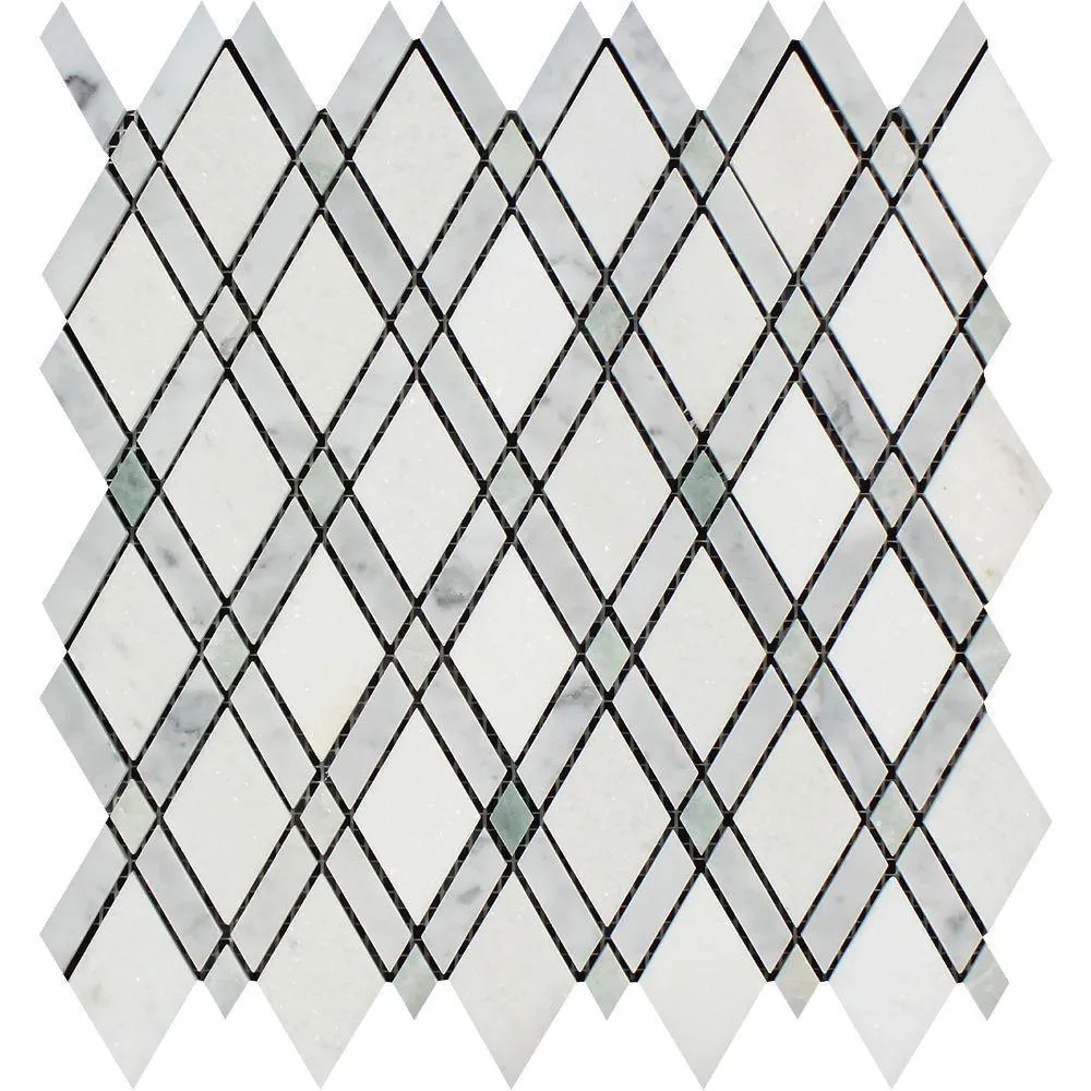 Tilefornia Lattice Thassos White & Carrara White & Blue Marble Diamonds