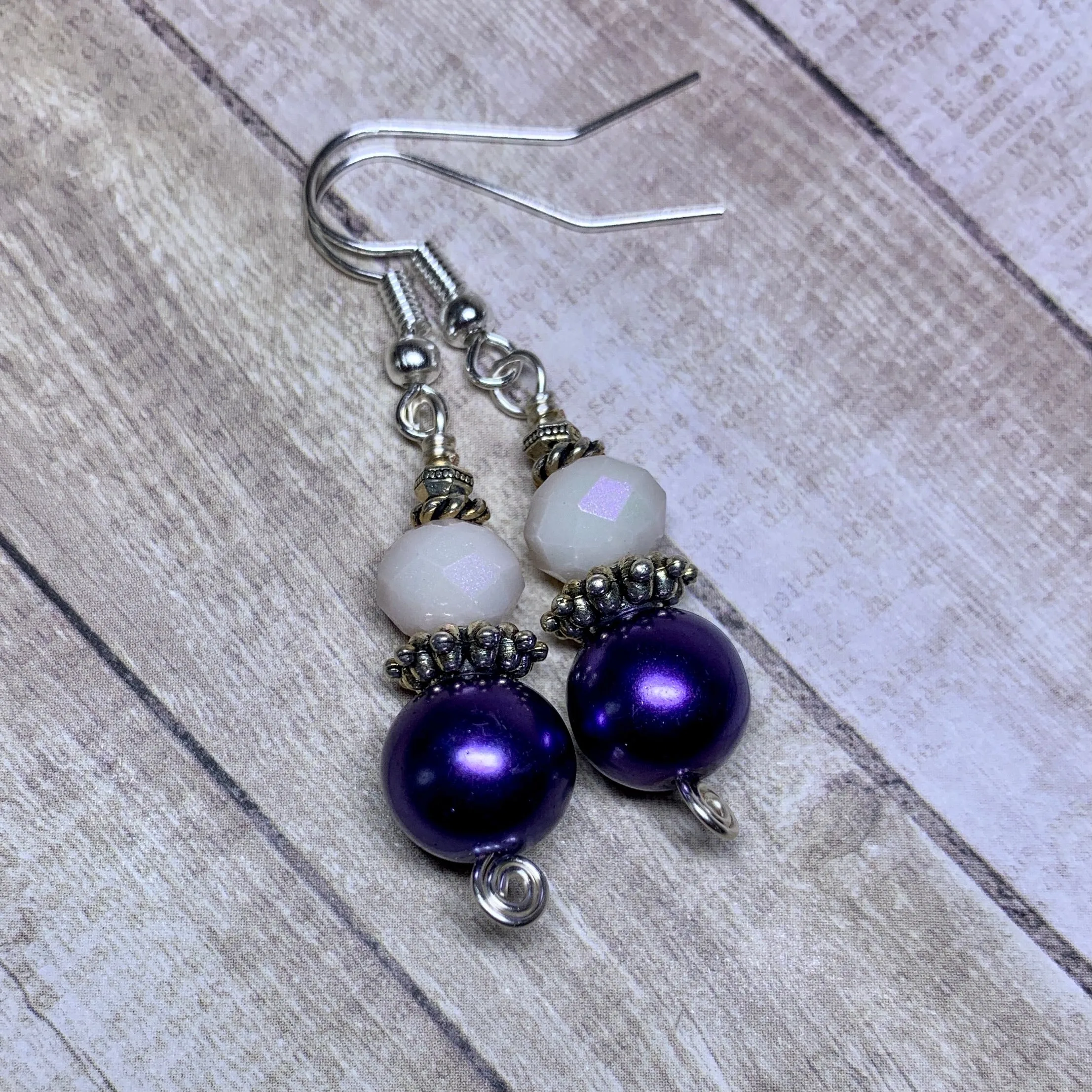 Tiny Evil Genius Earrings: purple and white