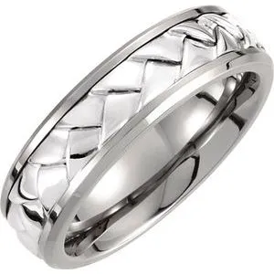 Titanium & Sterling Silver Inlay 7 mm Woven Band Size 9.5