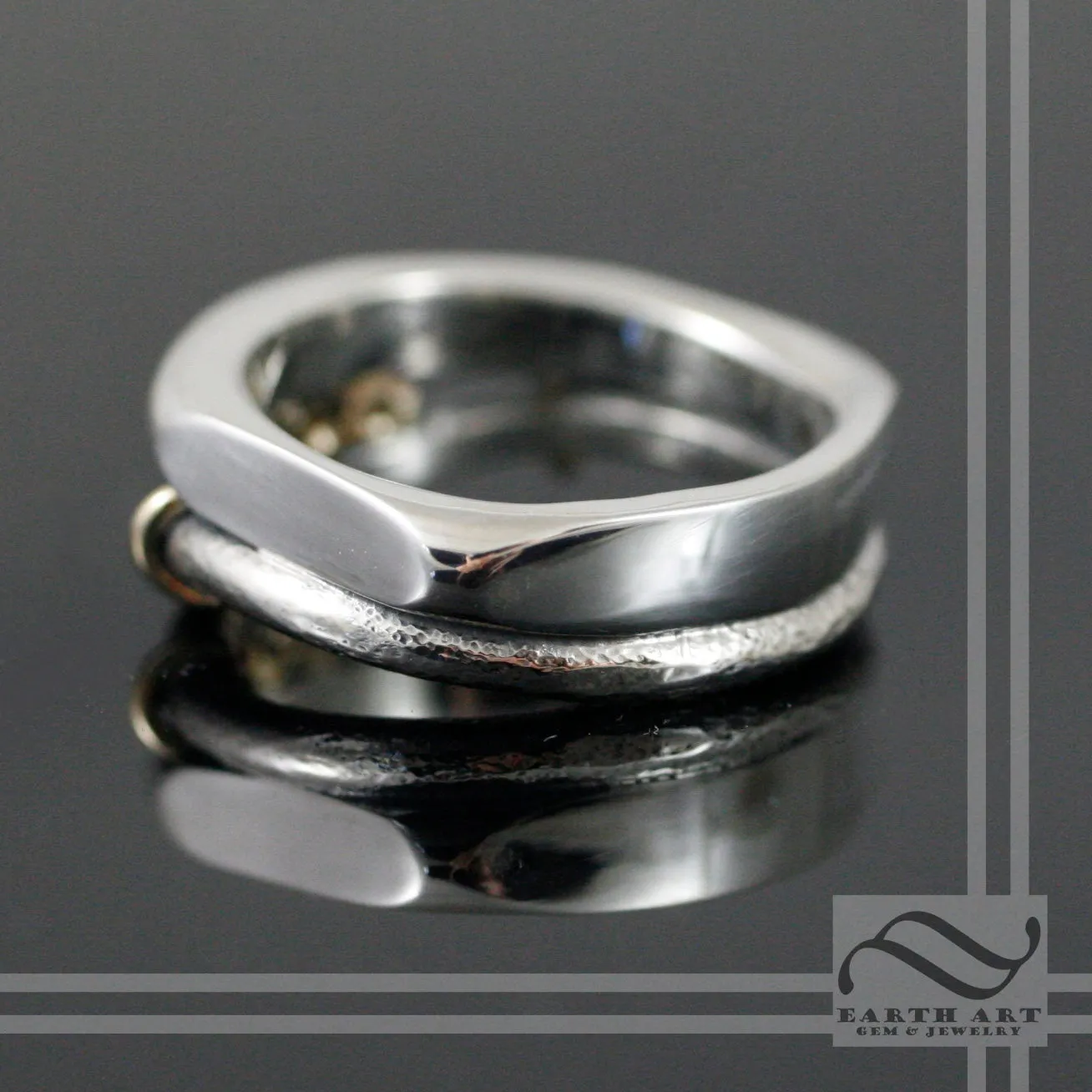 Triple Diamond Mens Wedding band in Sterling silver and yellow gold