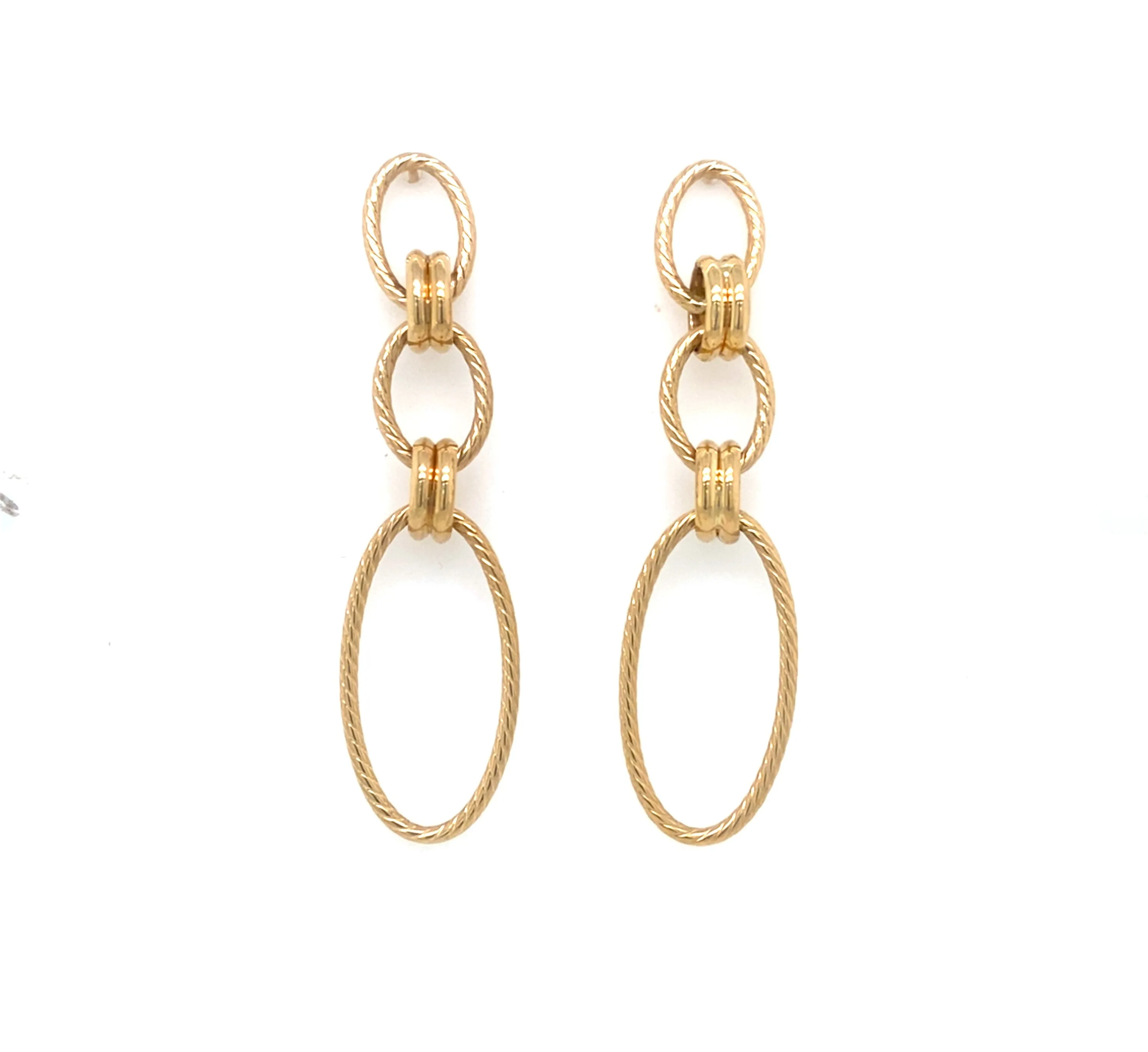 Triple Open Oval and Link Design Dangle Earrings - 14kt Yellow Gold