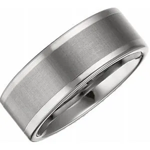 Tungsten 8 mm Flat Band with Satin Finish Center Size 8.5