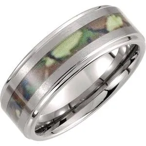 Tungsten 8 mm Ridged Band with Desert Camo Inlay Size 10.5