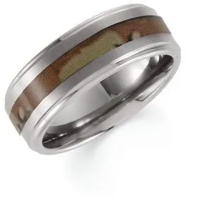 Tungsten 8 mm Ridged Band with Desert Camo Inlay Size 10
