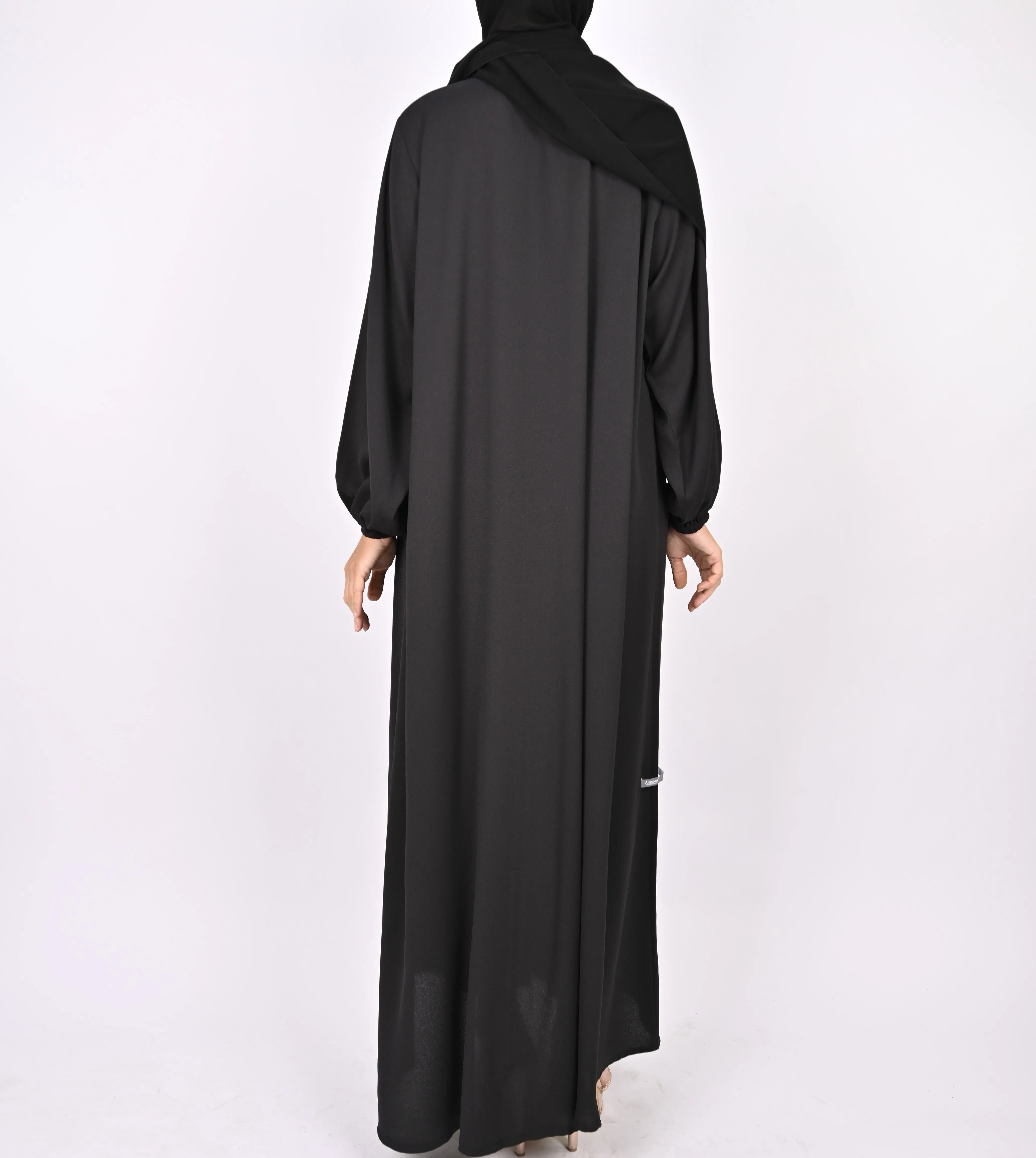 Turkish Style Abaya With Pleats - Black