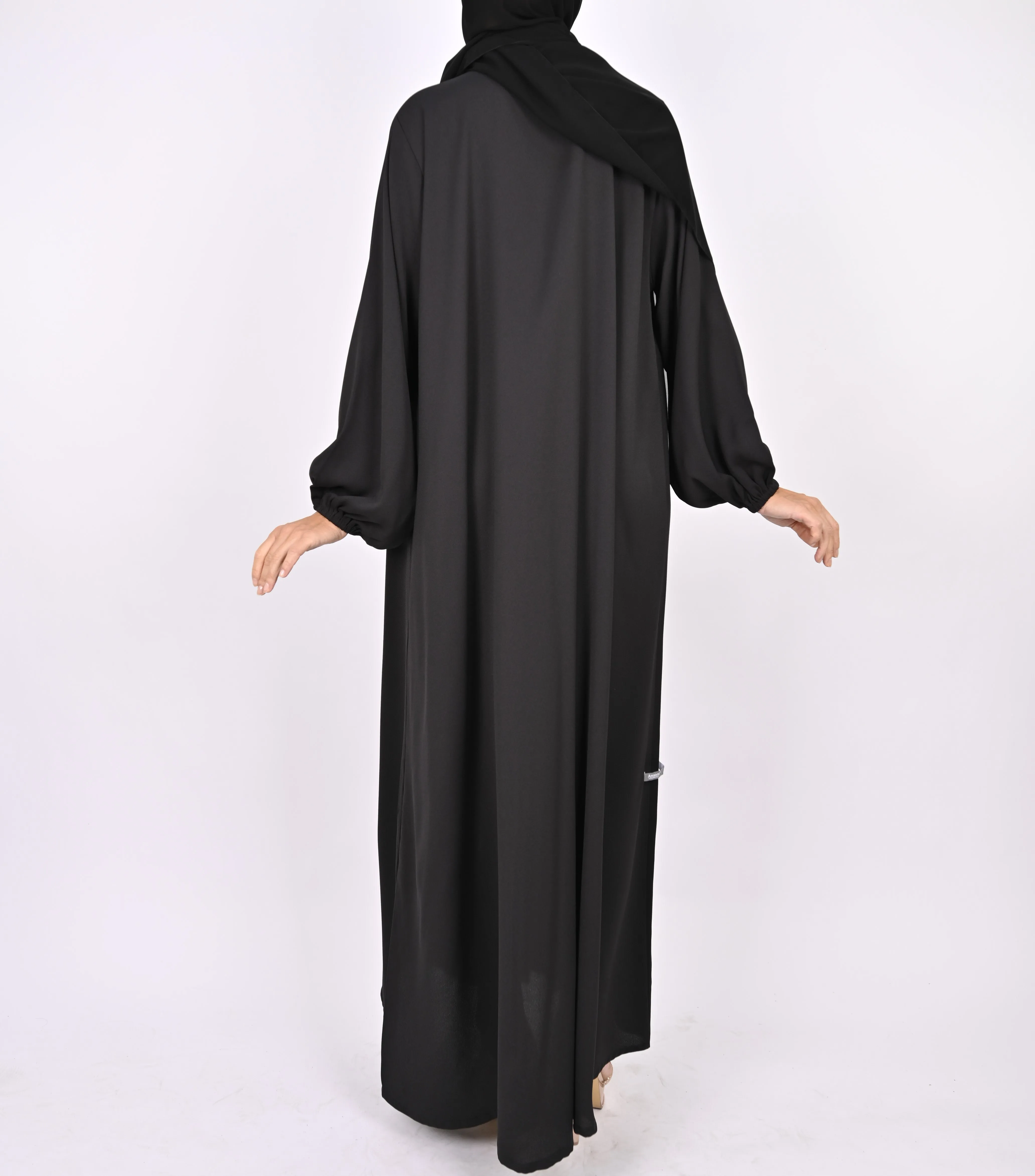 Turkish Style Abaya With Pleats - Black