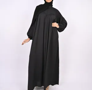 Turkish Style Abaya With Pleats - Black
