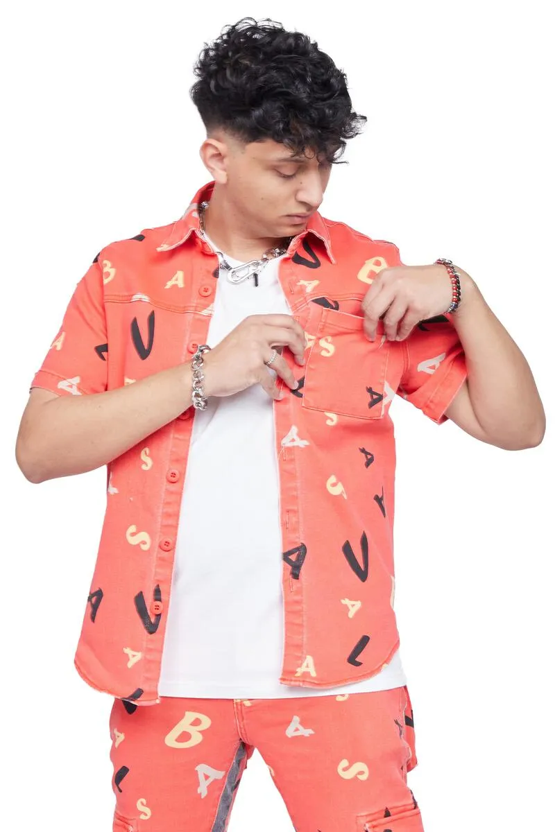 Valabasas WOVEN PUZZLE BUTTON UP (RED V CAMO)