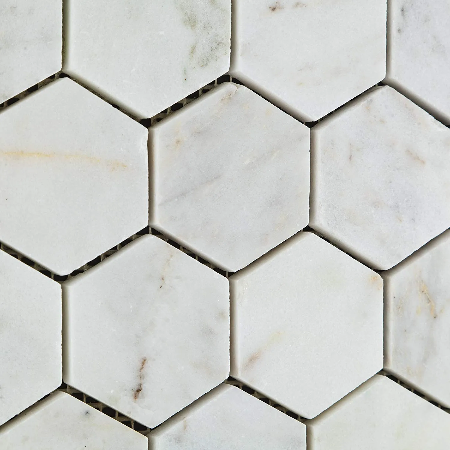 White Carrara (Bianco Venatino) Marble 2" Polished Hexagon Mosaic Tile on 12x12 Sheet - Sample Piece