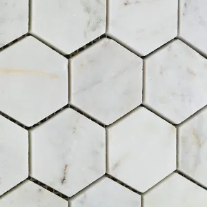 White Carrara (Bianco Venatino) Marble 2" Polished Hexagon Mosaic Tile on 12x12 Sheet - Sample Piece