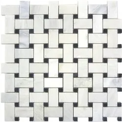 White Marble Basketweave Mosaic Tile Black Dots 1 x 2 Polished
