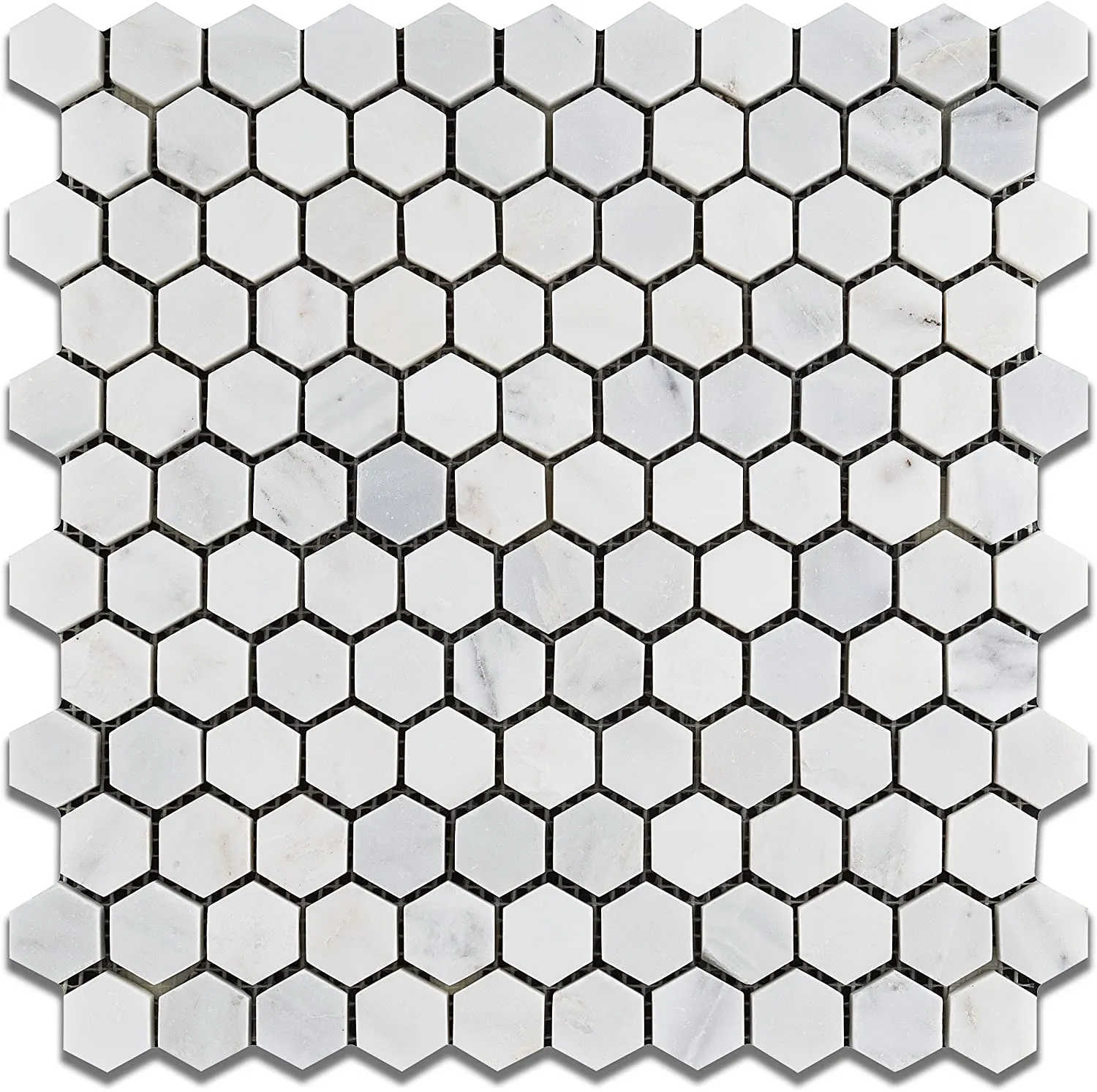 White Marble Hexagon 1x1 POLISHED Mosaic Tiles - 6x6 Sample Only