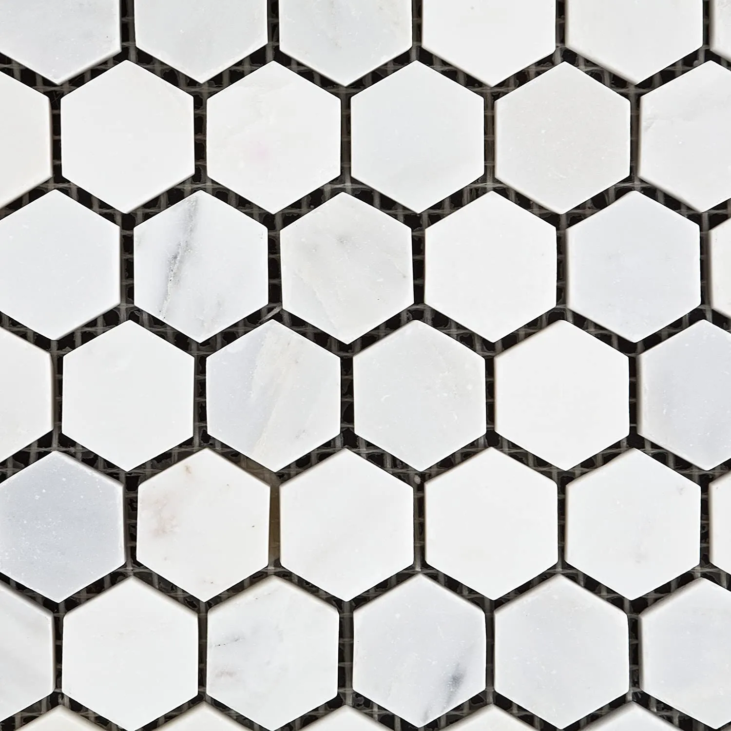 White Marble Hexagon 1x1 POLISHED Mosaic Tiles - 6x6 Sample Only