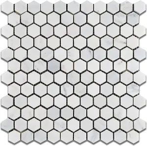White Marble Hexagon 1x1 POLISHED Mosaic Tiles - 6x6 Sample Only