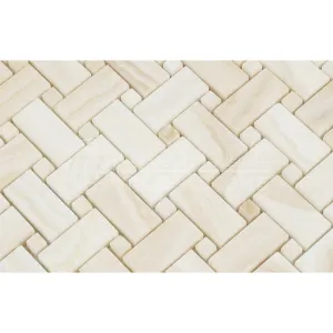 White Onyx Basketweave Mosaic Tile with White Onyx Dots, Vein-Cut, Polished - SAMPLE