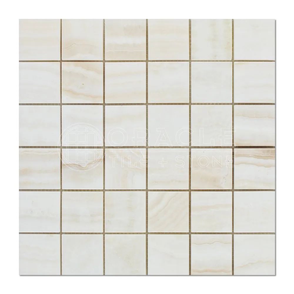 White Onyx (Bianco Fantastico) 2 X 2 Mosaic Tile, Cross-Cut, Polished