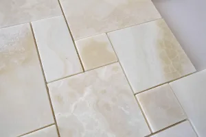 White Onyx OPUS Mini Pattern Mosaic Tile, Cross-Cut, Polished - Box of 5 Sheets