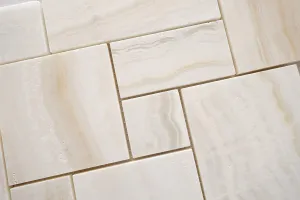 White Onyx OPUS Mini Pattern Mosaic Tile, Cross-Cut, Polished - Sample