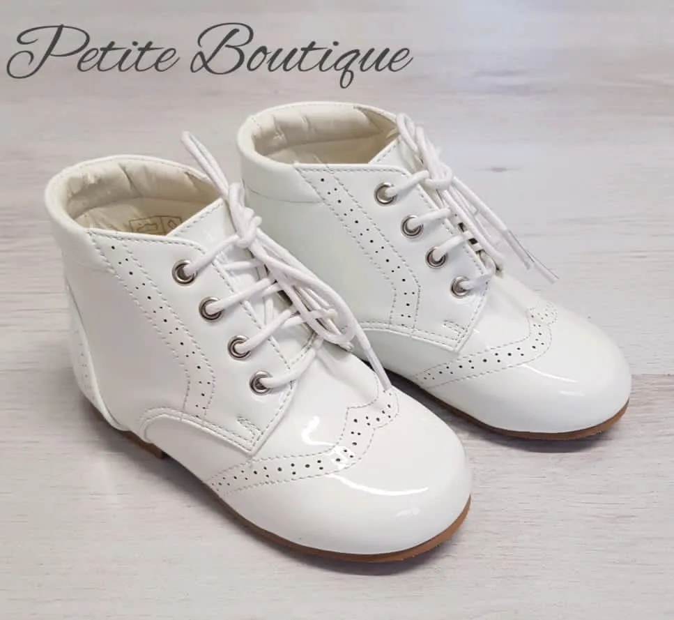 White patent lace boots