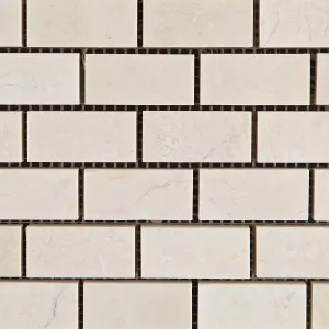 White Pearl / Botticino Marble 1 X 2 Polished Brick Mosaic Tile - 6" X 6" Sample