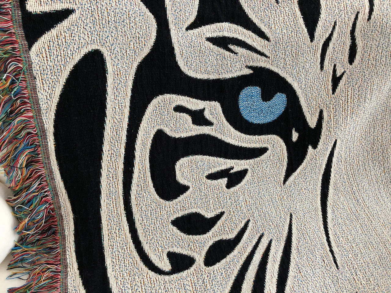 White Tiger Woven Blanket Throw