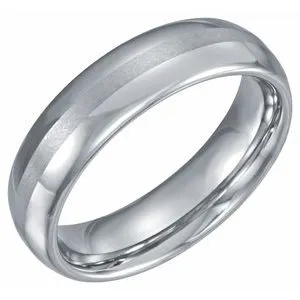 White Tungsten 6 mm Domed Band with Satin Center Size 7