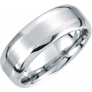 White Tungsten 8 mm Rounded Edge Band with Satin Center Size 11
