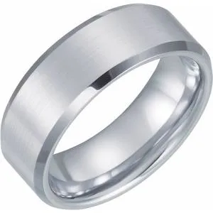 White Tungsten 8 mm Satin & Beveled-Edge Band Size 13.5