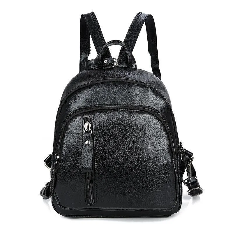 Women's Korean Fashionable Zipper Soft Leather Waterproof Backpacks