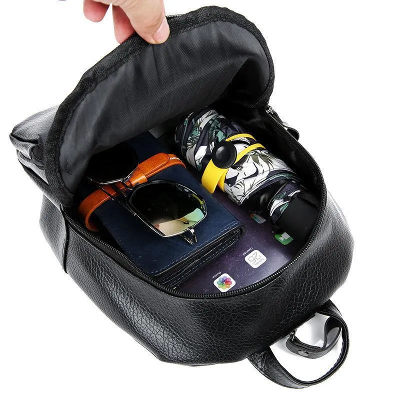 Women's Korean Fashionable Zipper Soft Leather Waterproof Backpacks