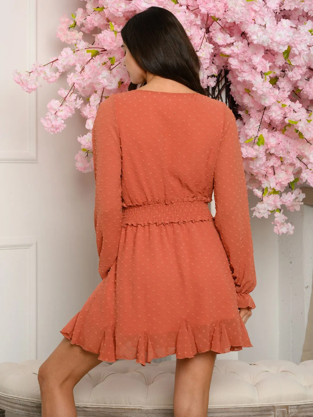 WOMEN'S LONG SLEEVE SWISS DOT MINI DRESS