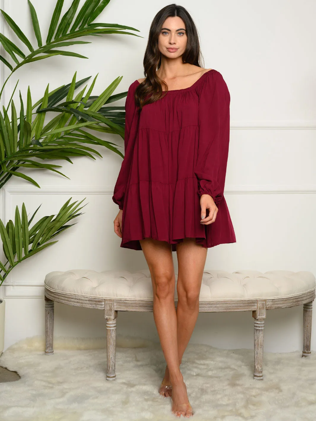 WOMEN'S LONG SLEEVE WOVEN MINI DRESS