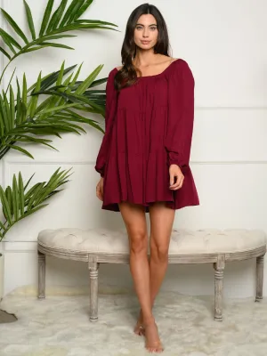 WOMEN'S LONG SLEEVE WOVEN MINI DRESS