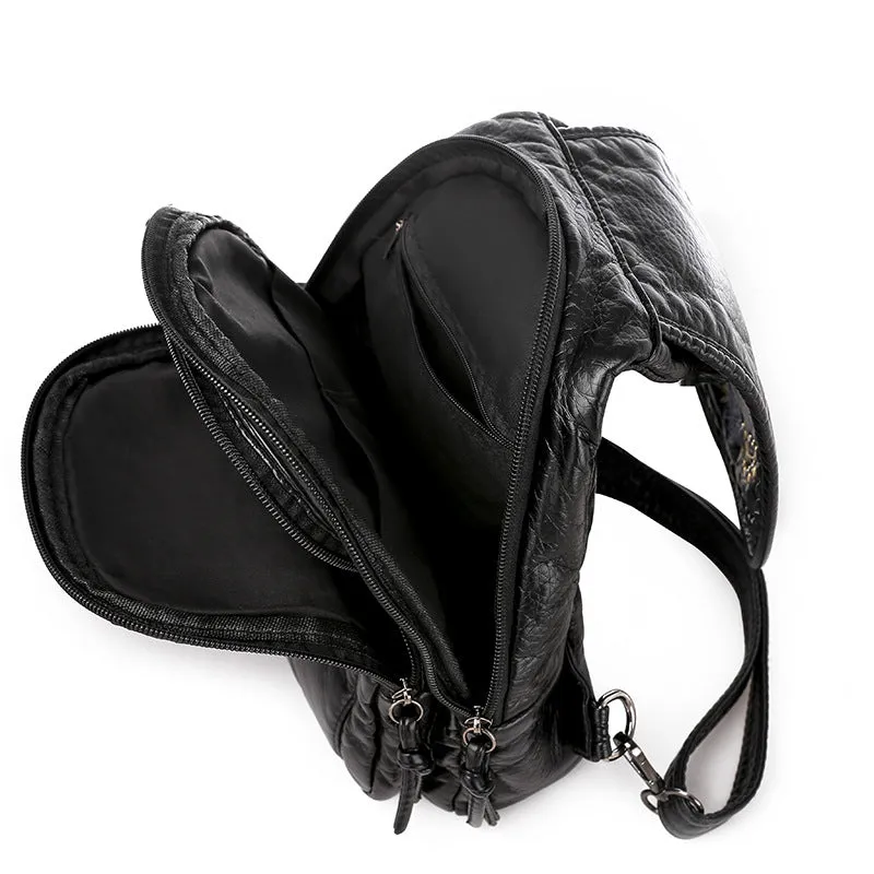 Women's Multifunctional Washed Soft Leather Korean Bags