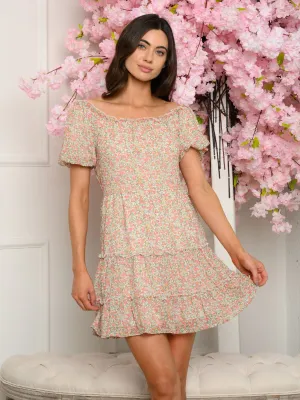 WOMEN'S PUFF SLEEVE FLORAL TIERED MINI DRESS