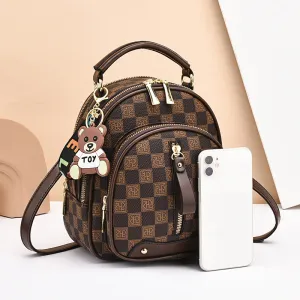 Women's Soft Leather Printing Contrast Color Simple Backpacks