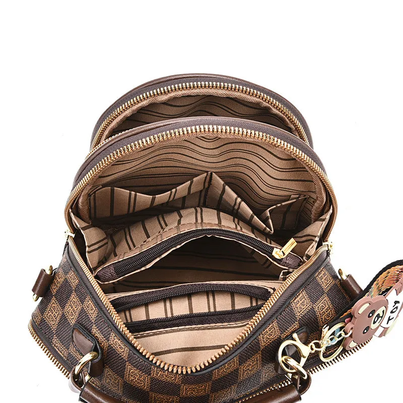 Women's Soft Leather Printing Contrast Color Simple Backpacks