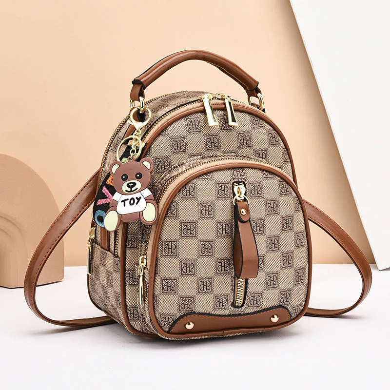 Women's Soft Leather Printing Contrast Color Simple Backpacks