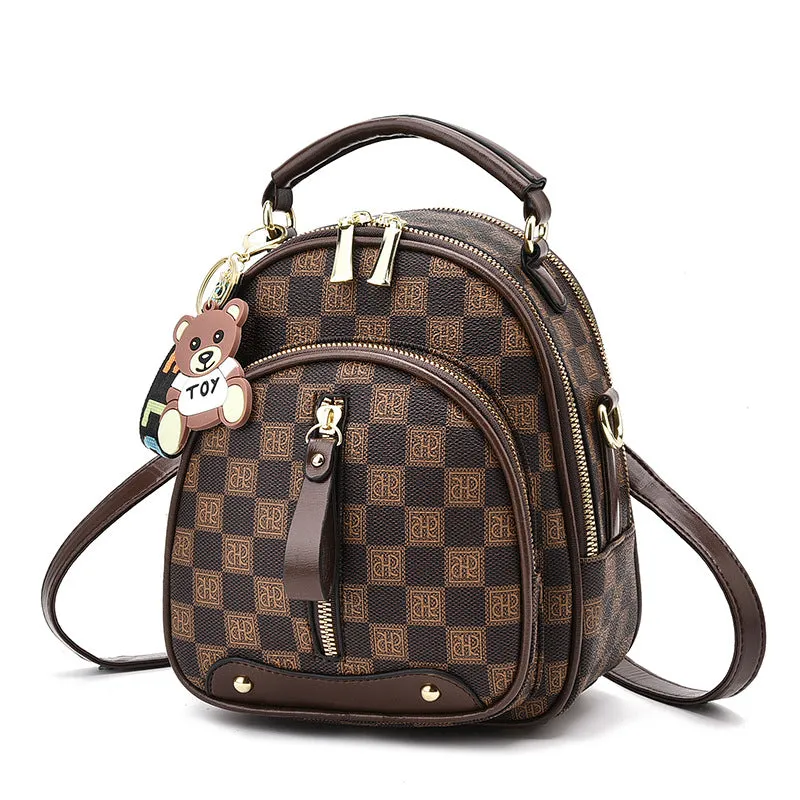 Women's Soft Leather Printing Contrast Color Simple Backpacks