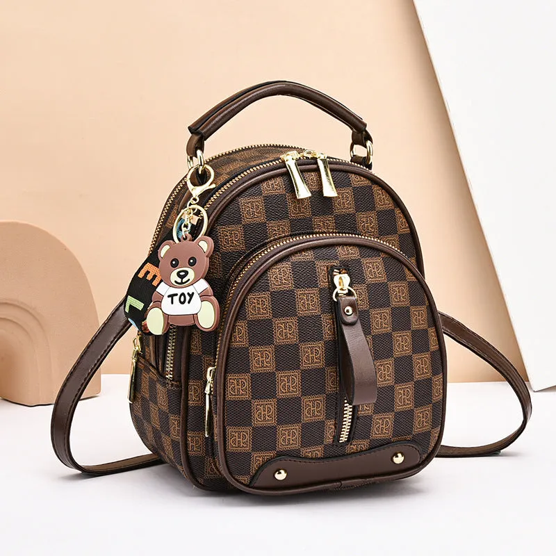 Women's Soft Leather Printing Contrast Color Simple Backpacks