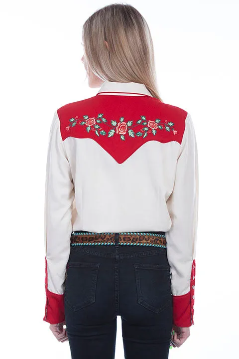 Women's Vintage Western Shirt Collection: Scully Rose Vine Embroidery