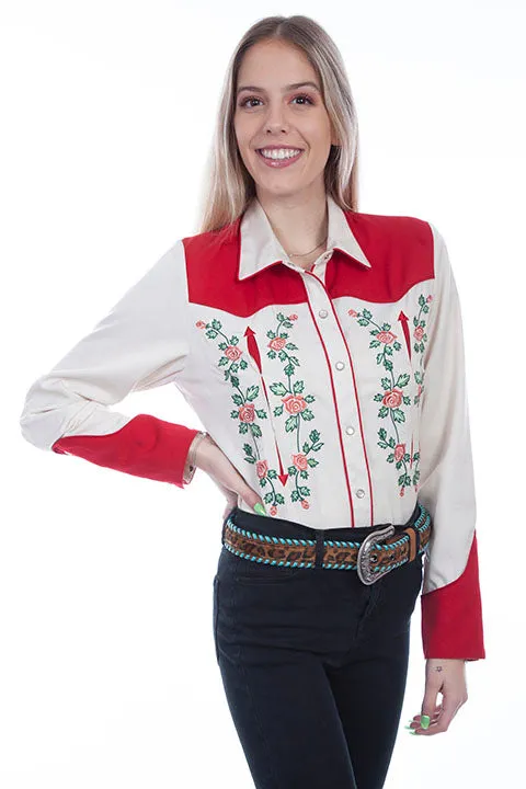 Women's Vintage Western Shirt Collection: Scully Rose Vine Embroidery