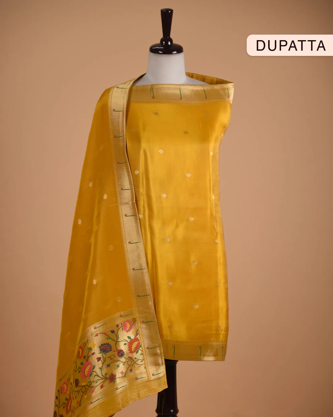 Yellow Tissue Shimmer Blend Woven With Hand Embellished Unstitched Suit Fabric Set With Tissue Shimmer Woven Dupatta