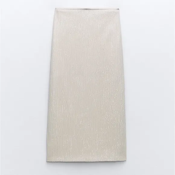Zara sequins midi shimmery skirt, high waist, neutral