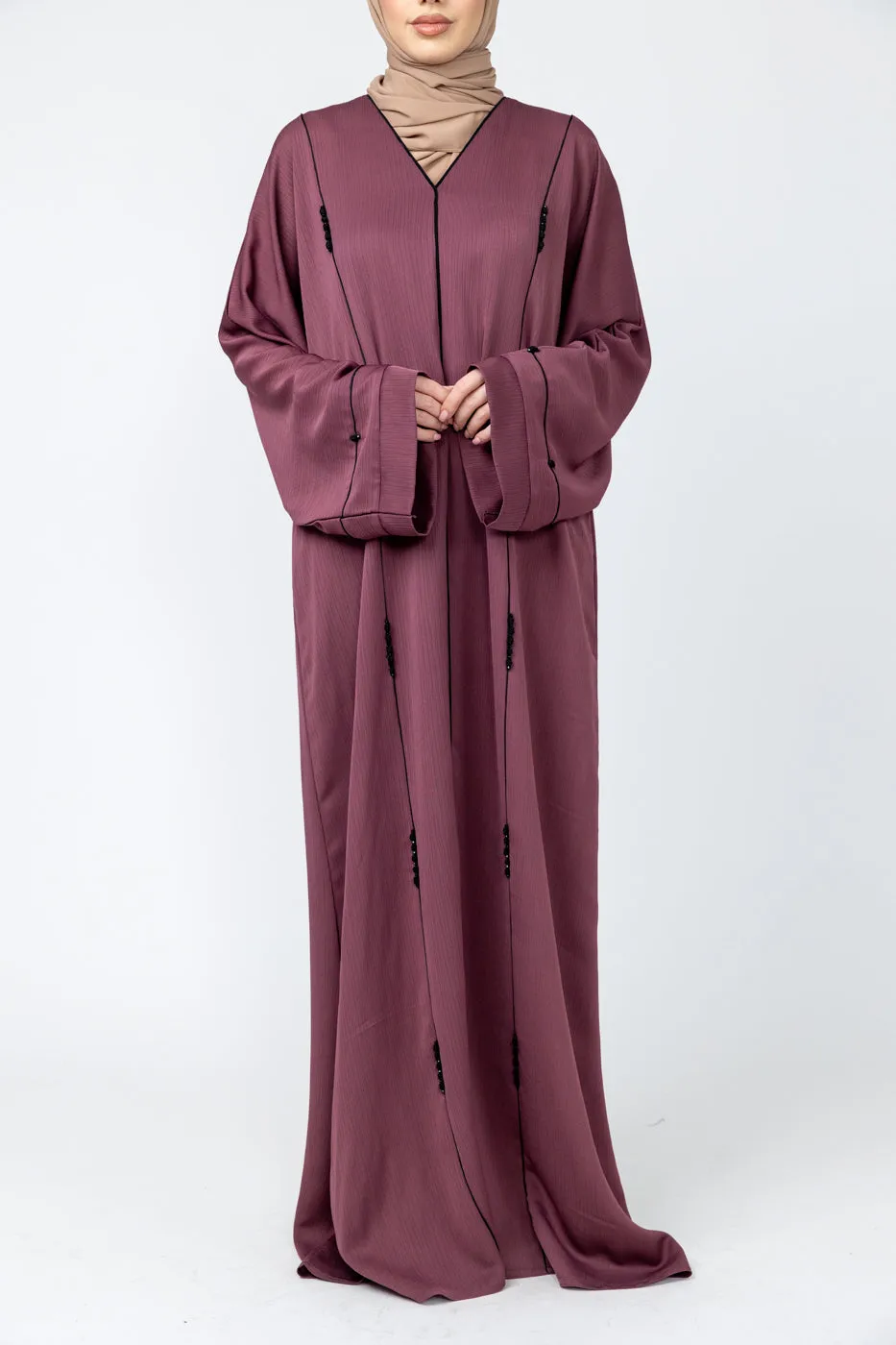 Zoya Embellished Piping Abaya - Rose